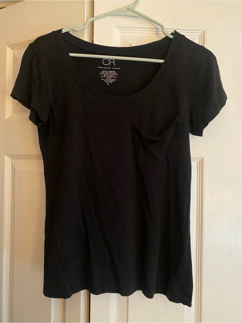Charlotte Russe Black Scoop Neck Pocket Tee- size small